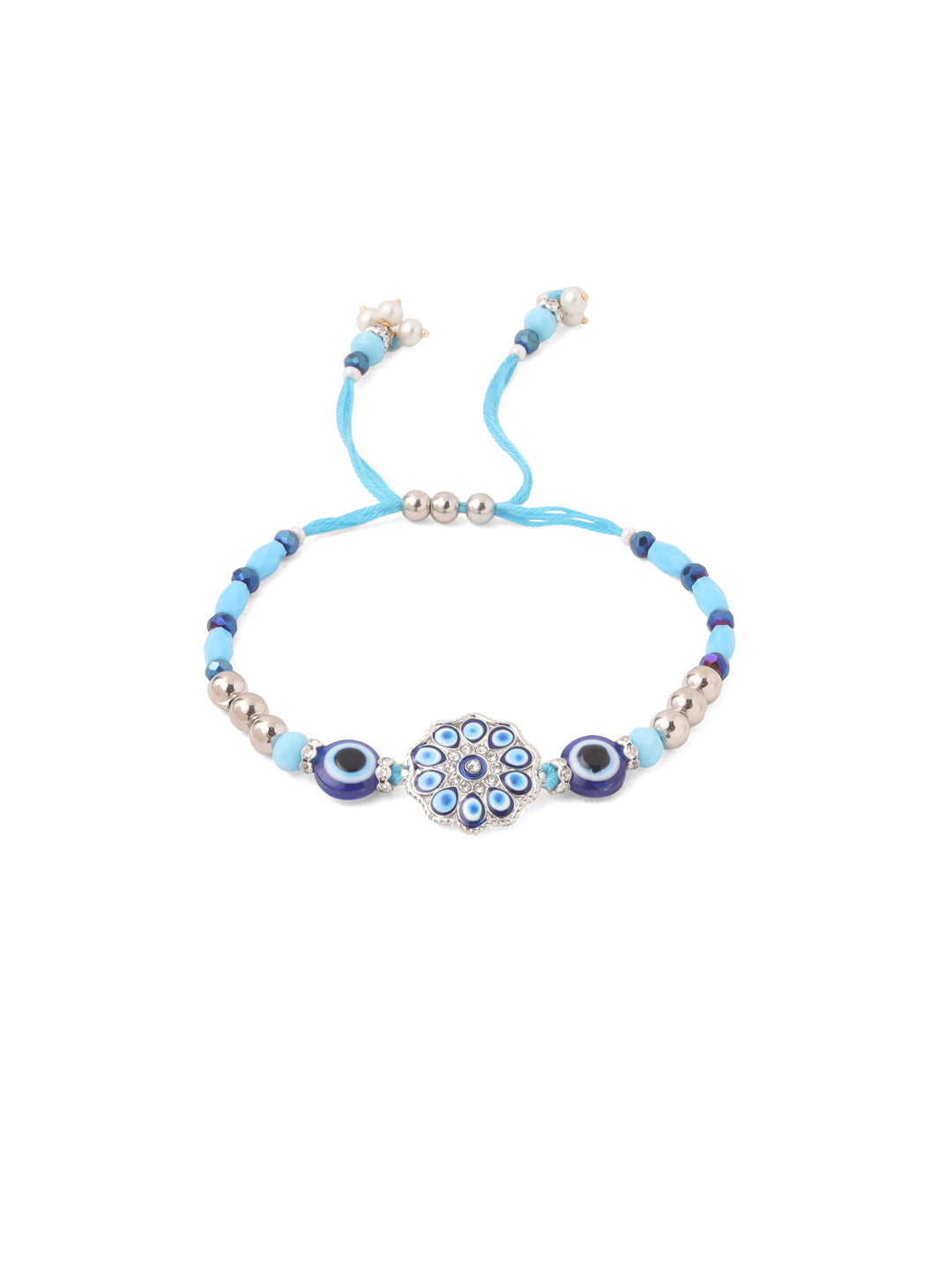 NVR Set of 2 Blue Evil Eye Floral Design Bhaiya Bhabhi Rakhi Combo | Grocsy