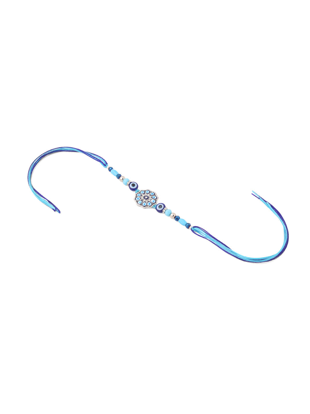 NVR Set of 2 Blue Evil Eye Floral Design Bhaiya Bhabhi Rakhi with Roli Chawal Chandan & Mishri | Grocsy
