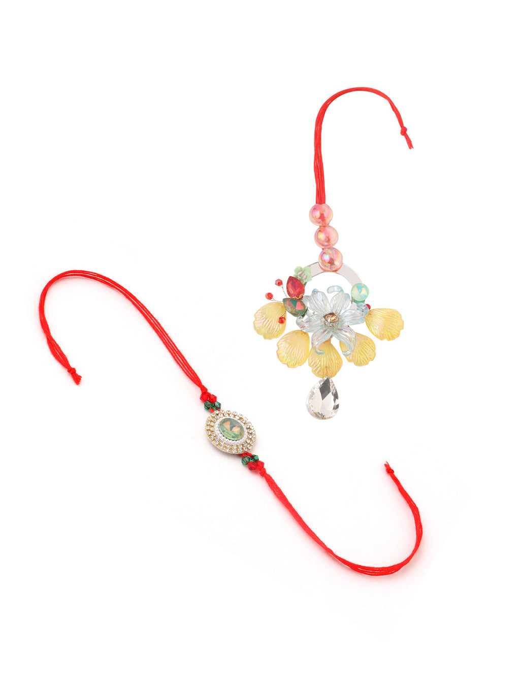 NVR Multicolor Artificial Stones & Beads Set of 2 Bhaiya Bhabhi Rakhi Combo | Grocsy