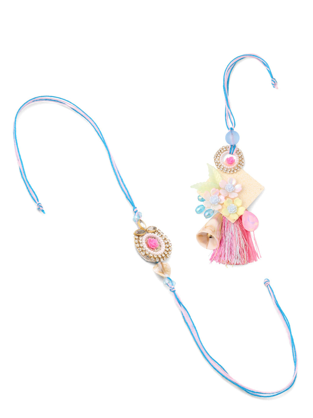 NVR Set of 2 Multicolor Artificial Stones & Beads Floral Design Bhaiya Bhabhi Rakhi Combo | Grocsy