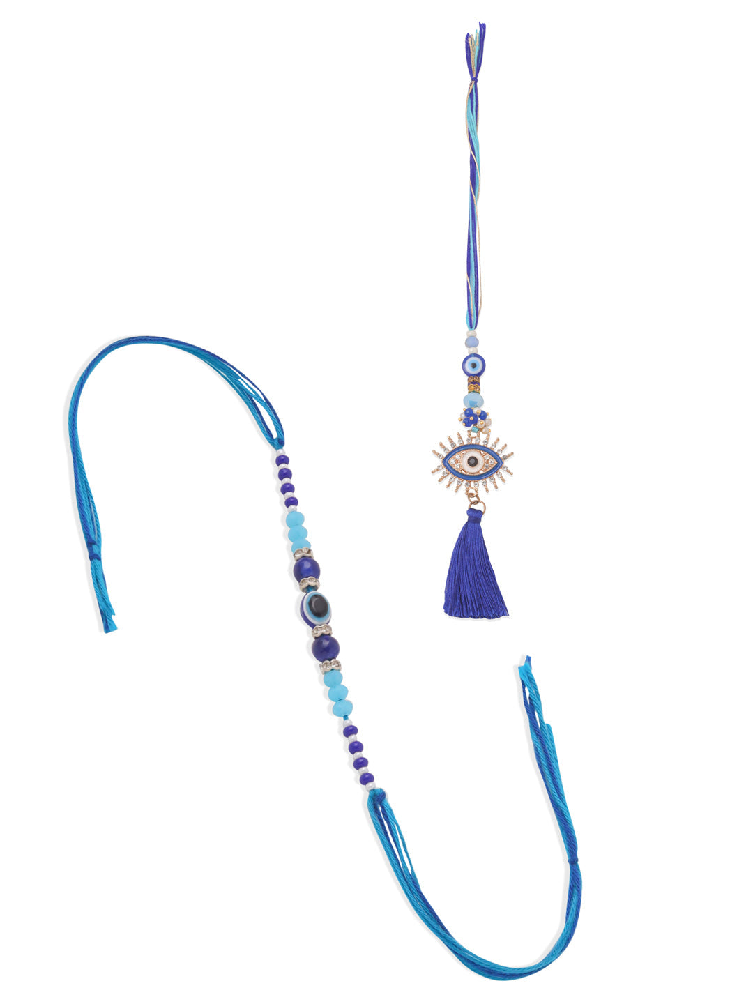 NVR Set of 2 Blue Evil Eye Artificial Stones & Beads Bhaiya Bhabhi Rakhi Combo | Grocsy