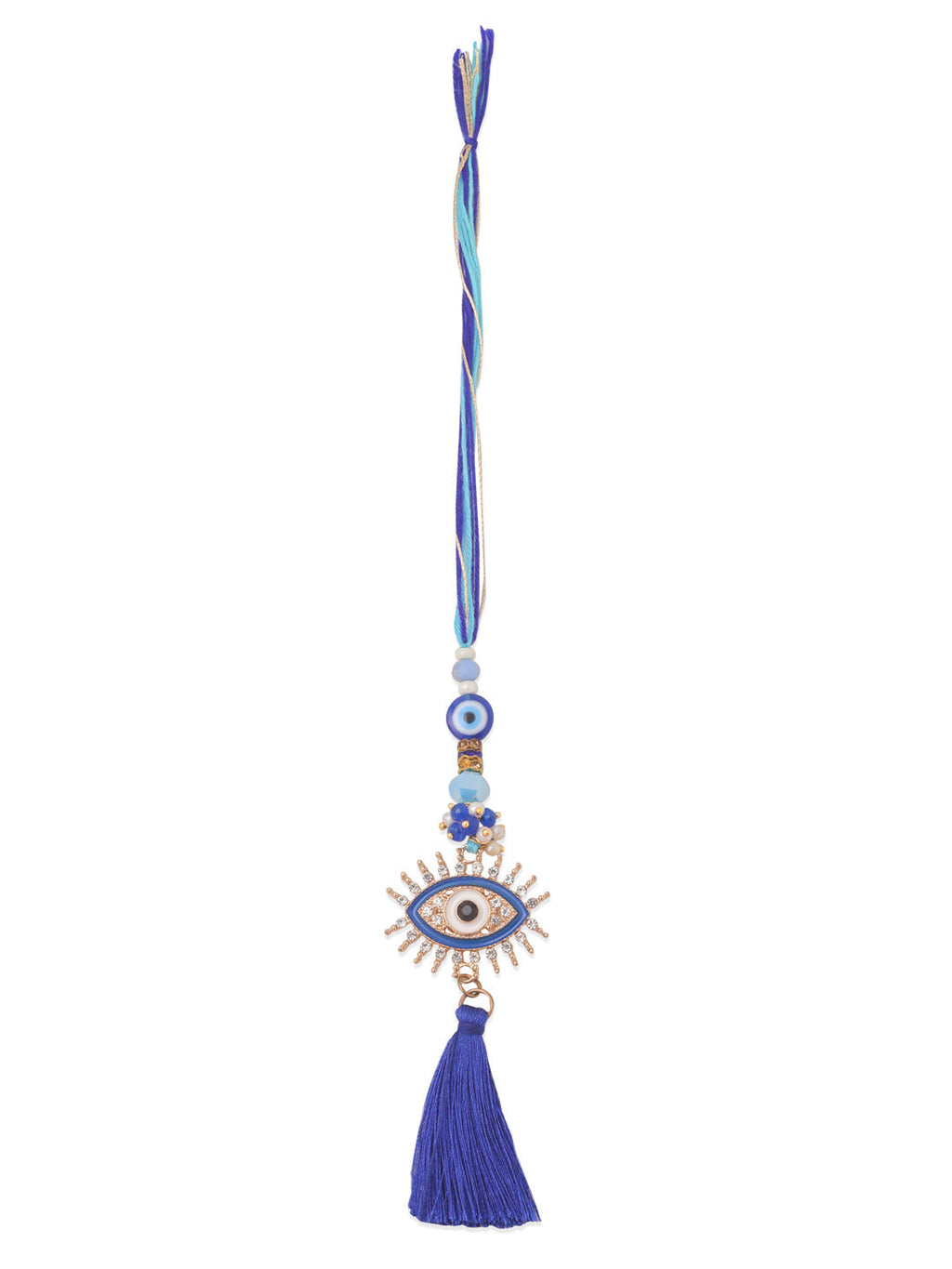 NVR Set of 2 Blue Evil Eye Artificial Stones & Beads Bhaiya Bhabhi Rakhi Combo | Grocsy