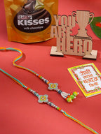 NVR Set of 2 Multicolor Artificial Stones & Beads Floral Bhaiya Bhabhi Rakhi Combo | Grocsy