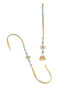 NVR Set of 2 Multicolor Artificial Stones & Beads Floral Bhaiya Bhabhi Rakhi Combo | Grocsy