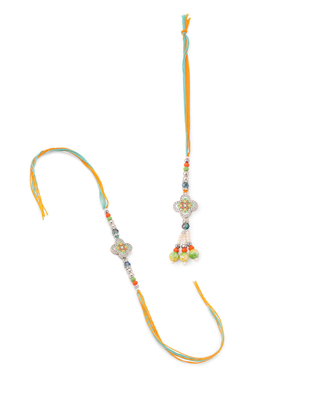 NVR Set of 2 Multicolor Artificial Stones & Beads Floral Bhaiya Bhabhi Rakhi Combo | Grocsy