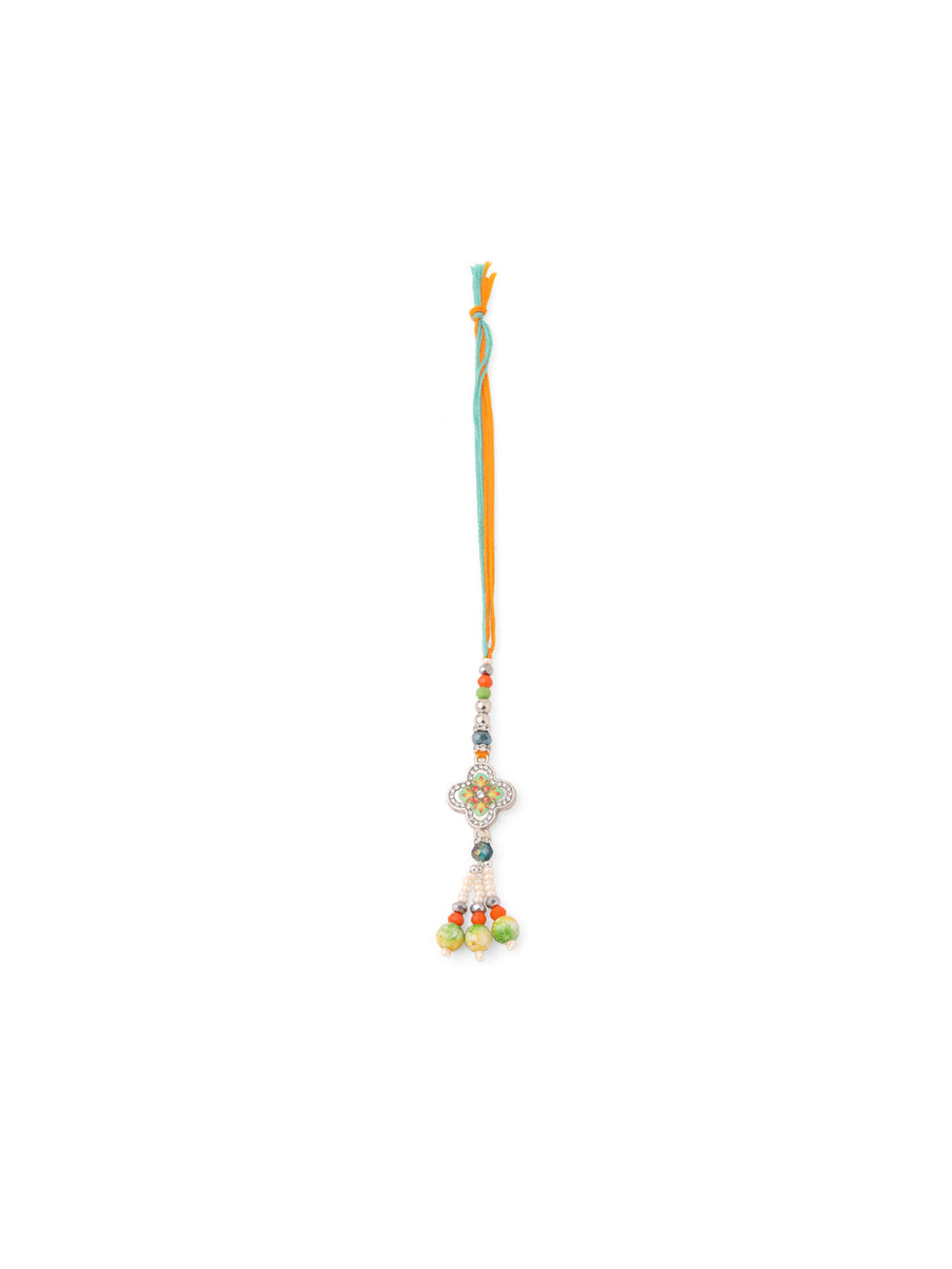 NVR Set of 2 Multicolor Artificial Stones & Beads Floral Bhaiya Bhabhi Rakhi with Roli Chawal Chandan & Mishri | Grocsy