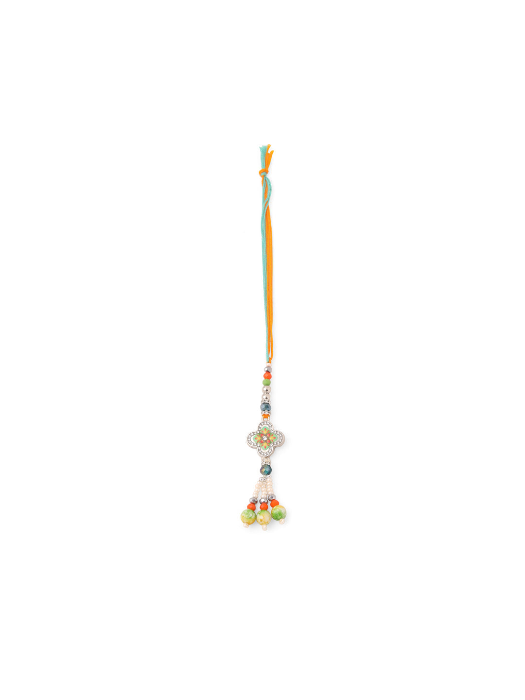 NVR Set of 2 Multicolor Artificial Stones & Beads Floral Bhaiya Bhabhi Rakhi with Roli Chawal Chandan & Mishri | Grocsy
