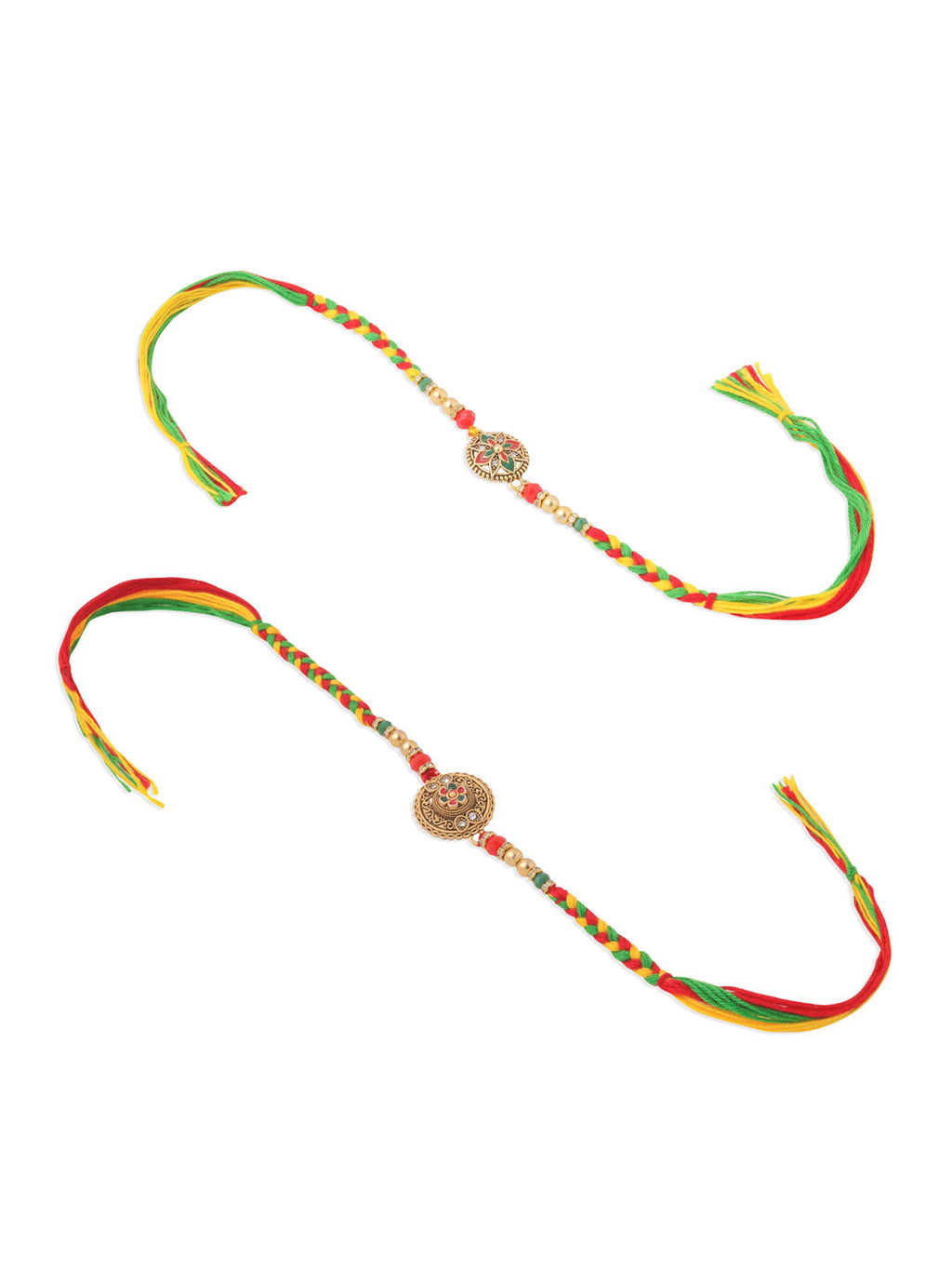 NVR Men Set of 2 Multicolor Floral Design Artificial Stones Thread Rakhi Combo | Grocsy