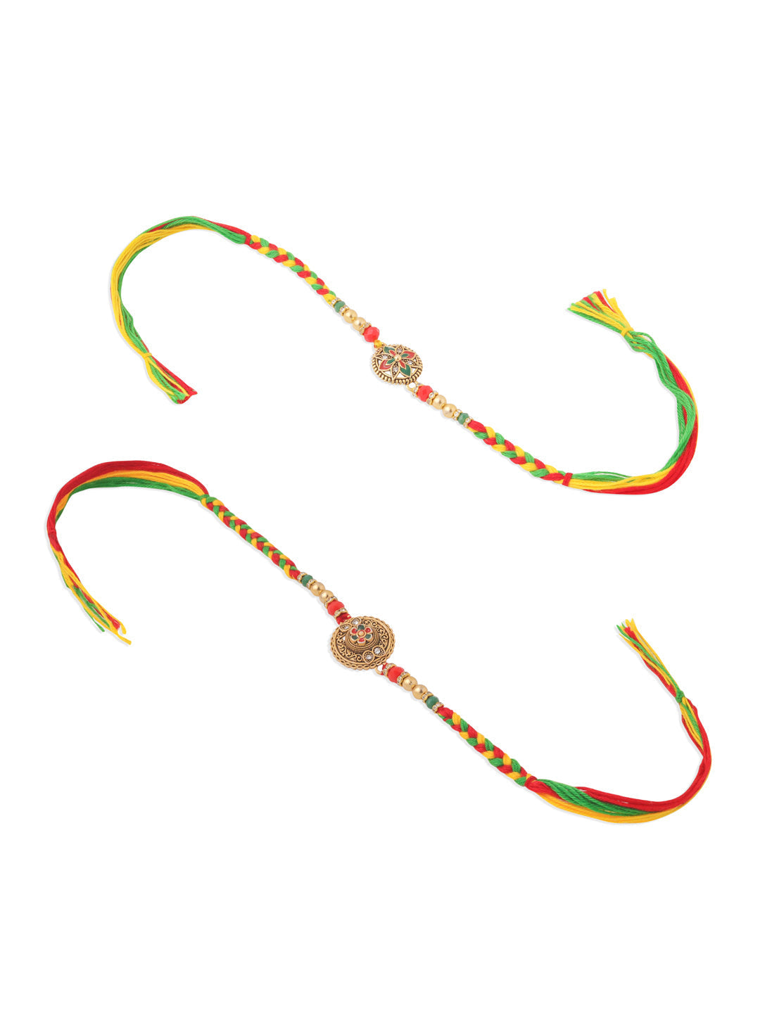 NVR Men Set of 2 Multicolor Floral Design Artificial Stones Thread Rakhi Combo | Grocsy