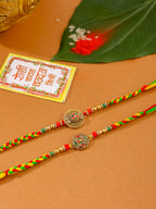 NVR Men Set of 2 Multicolor Floral Design Artificial Stones Thread Rakhi with Roli Chawal Chandan & Mishri | Grocsy