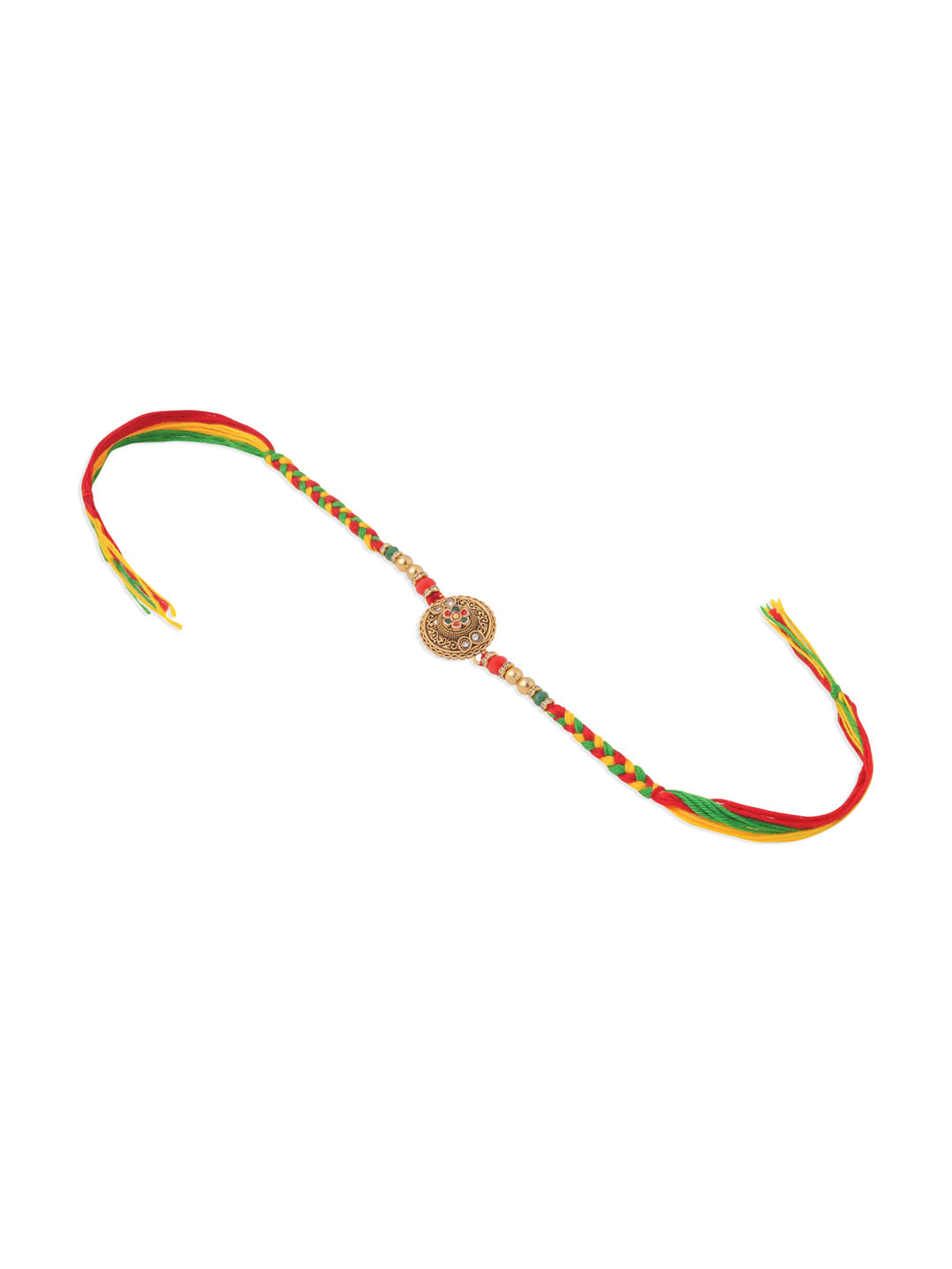 NVR Men Set of 2 Multicolor Floral Design Artificial Stones Thread Rakhi with Roli Chawal Chandan & Mishri | Grocsy