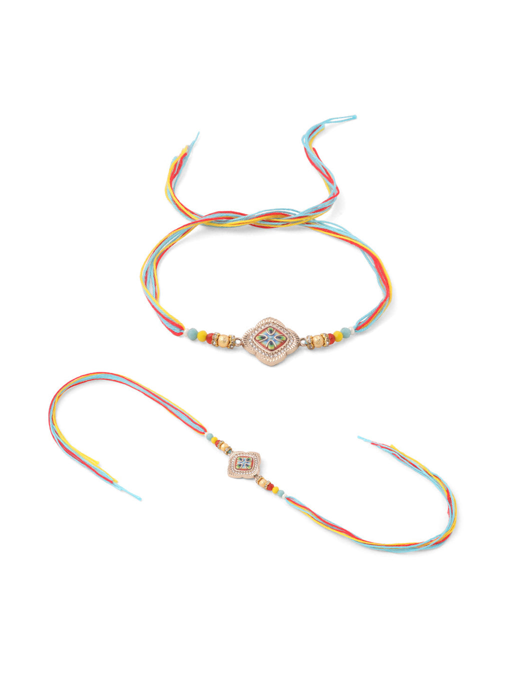 NVR Men Set of 2 Multicolor Artificial Stones Thread Rakhi with Roli Chawal Chandan & Mishri | Grocsy