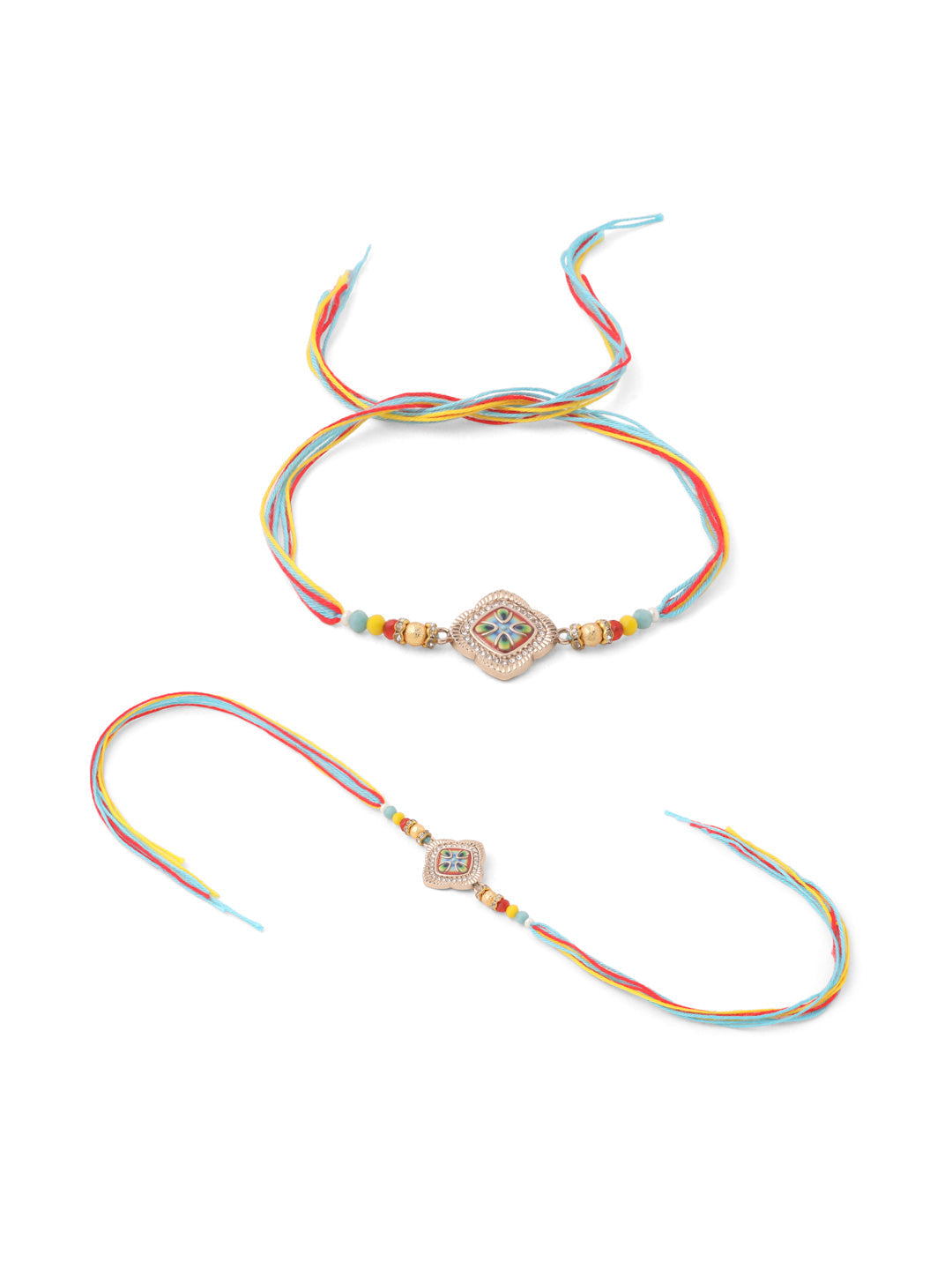 NVR Men Set of 2 Multicolor Artificial Stones Thread Rakhi with Roli Chawal Chandan & Mishri | Grocsy