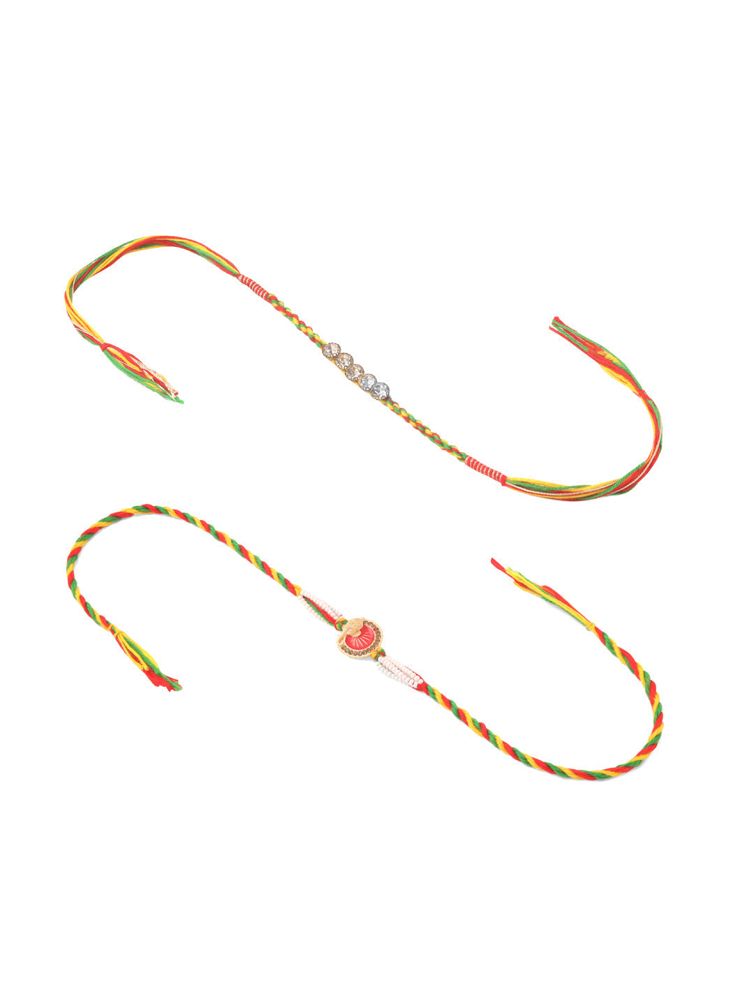 NVR Men Set of 2 Religious Designer Multicolor Artificial Stones Thread Rakhi with Roli Chawal Chandan & Mishri | Grocsy