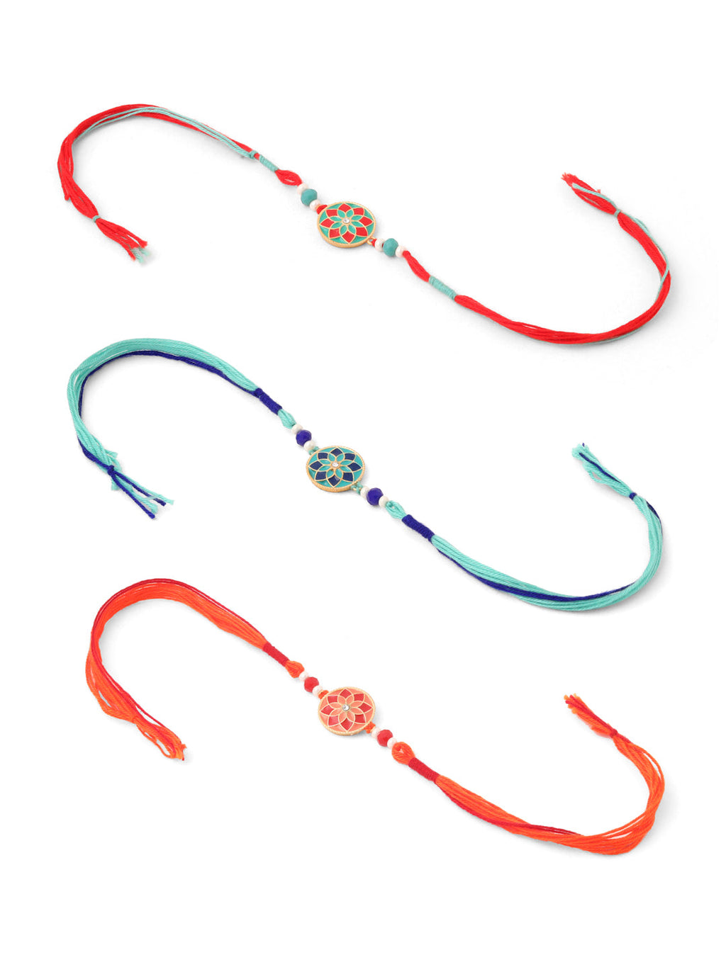 NVR Men Set of 3 Floral Design Multicolor Artificial Beads Thread Rakhi Combo | Grocsy