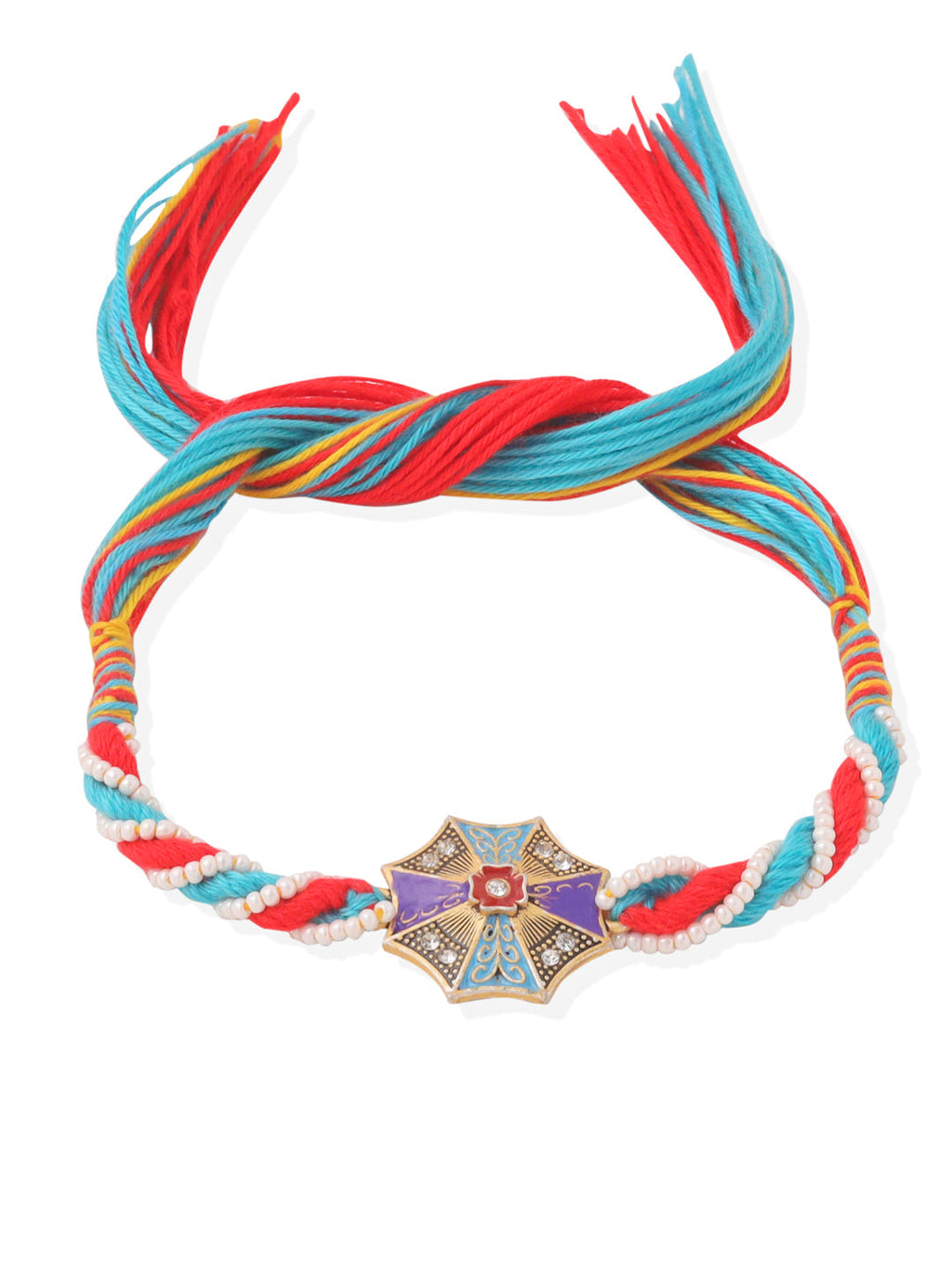 NVR Men Floral Design Multicolor Artificial Stones & Pearls Thread Rakhi Combo | Grocsy