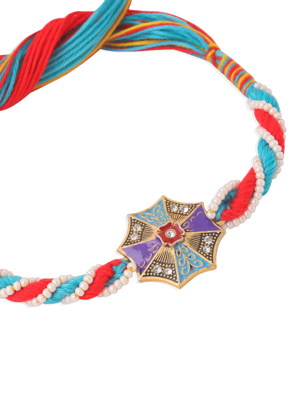 NVR Men Floral Design Multicolor Artificial Stones & Pearls Thread Rakhi Combo | Grocsy