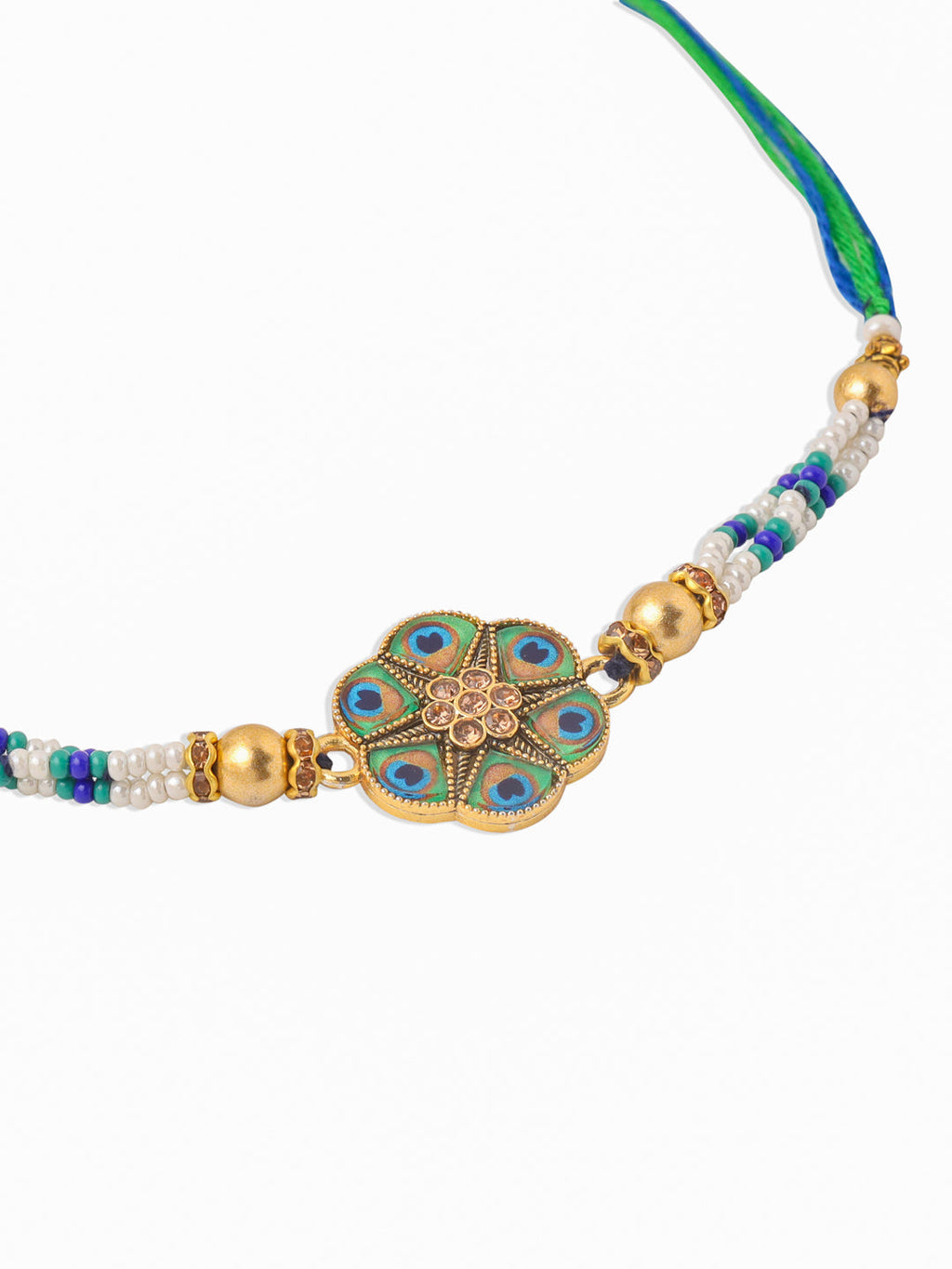 NVR Men Peacock Design Multicolor Artificial Stones & Pearls Thread Rakhi Combo | Grocsy