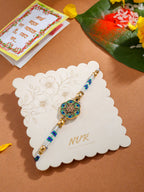 NVR Men Peacock Design Multicolor Artificial Stones & Pearls Thread Rakhi with Roli Chawal Chandan & Mishri | Grocsy