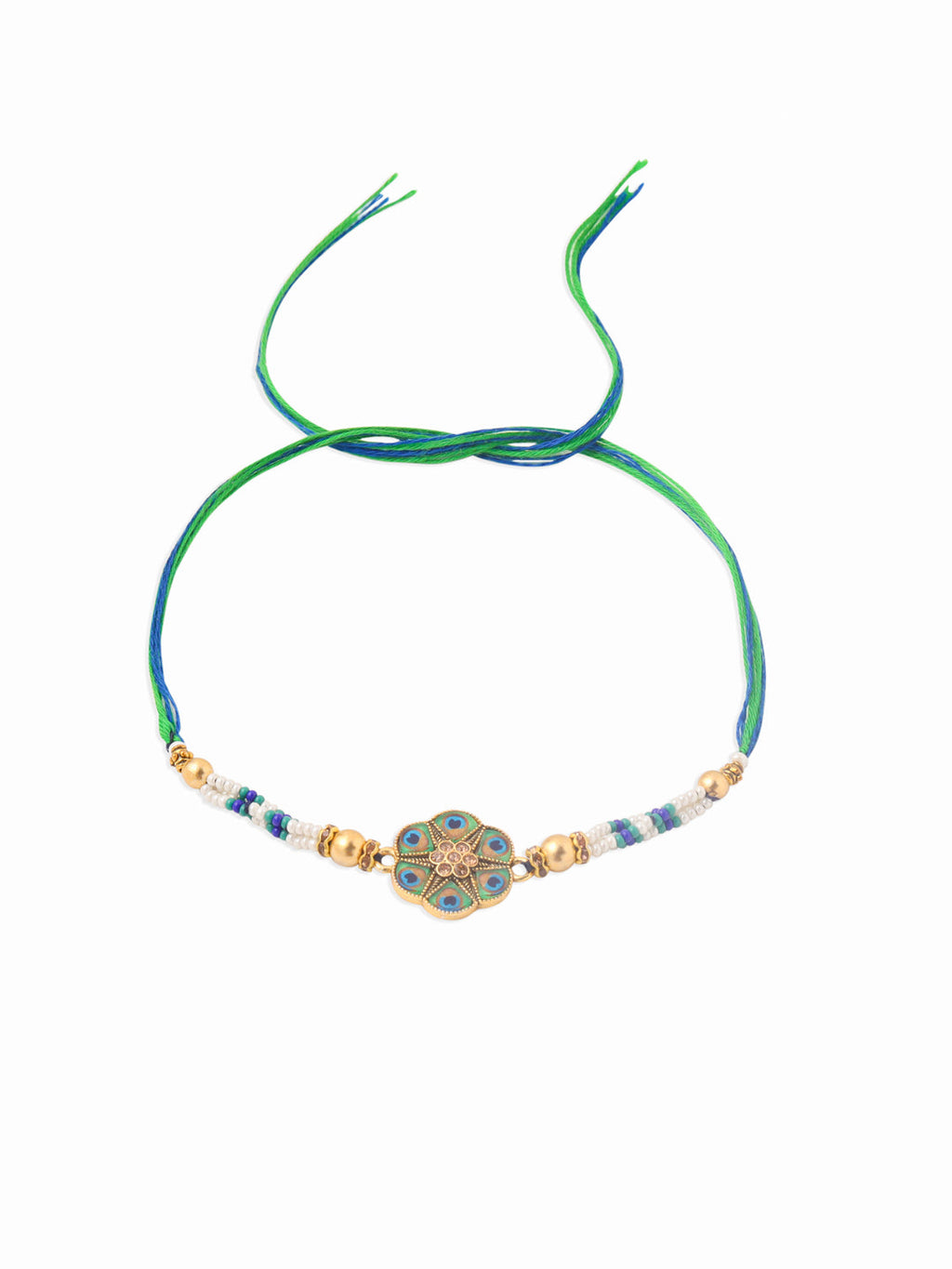NVR Men Peacock Design Multicolor Artificial Stones & Pearls Thread Rakhi with Roli Chawal Chandan & Mishri | Grocsy