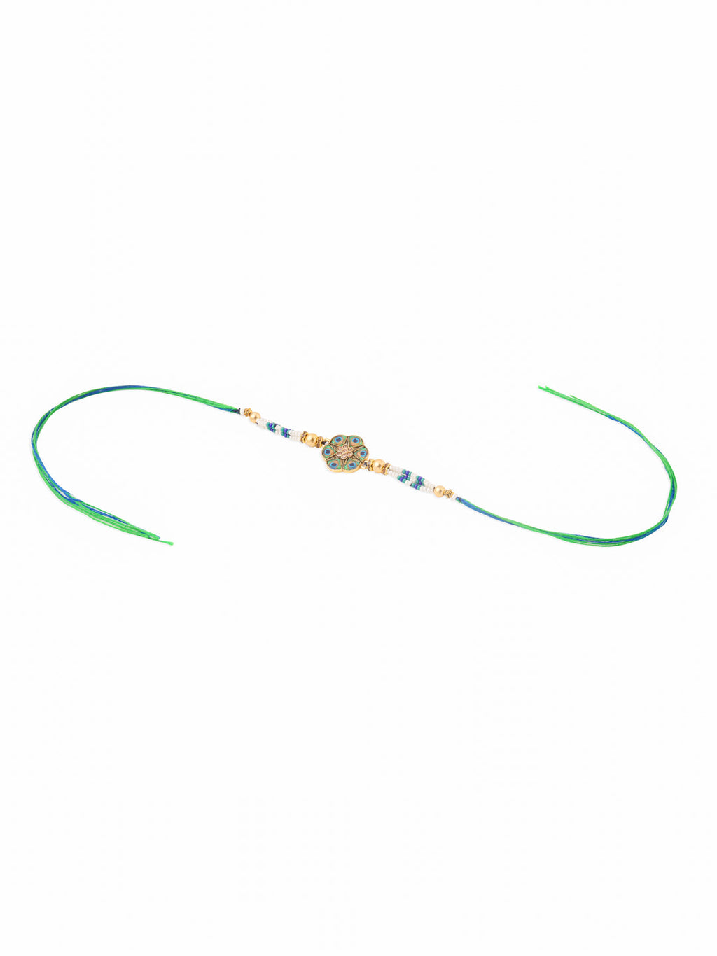 NVR Men Peacock Design Multicolor Artificial Stones & Pearls Thread Rakhi with Roli Chawal Chandan & Mishri | Grocsy