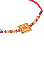 NVR Men Multicolor Artificial Stones Thread Rakhi with Roli Chawal Chandan & Mishri | Grocsy