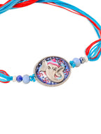 NVR Men Red & Blue Ganesh Ji Thread Rakhi with Roli Chawal Chandan & Mishri | Grocsy