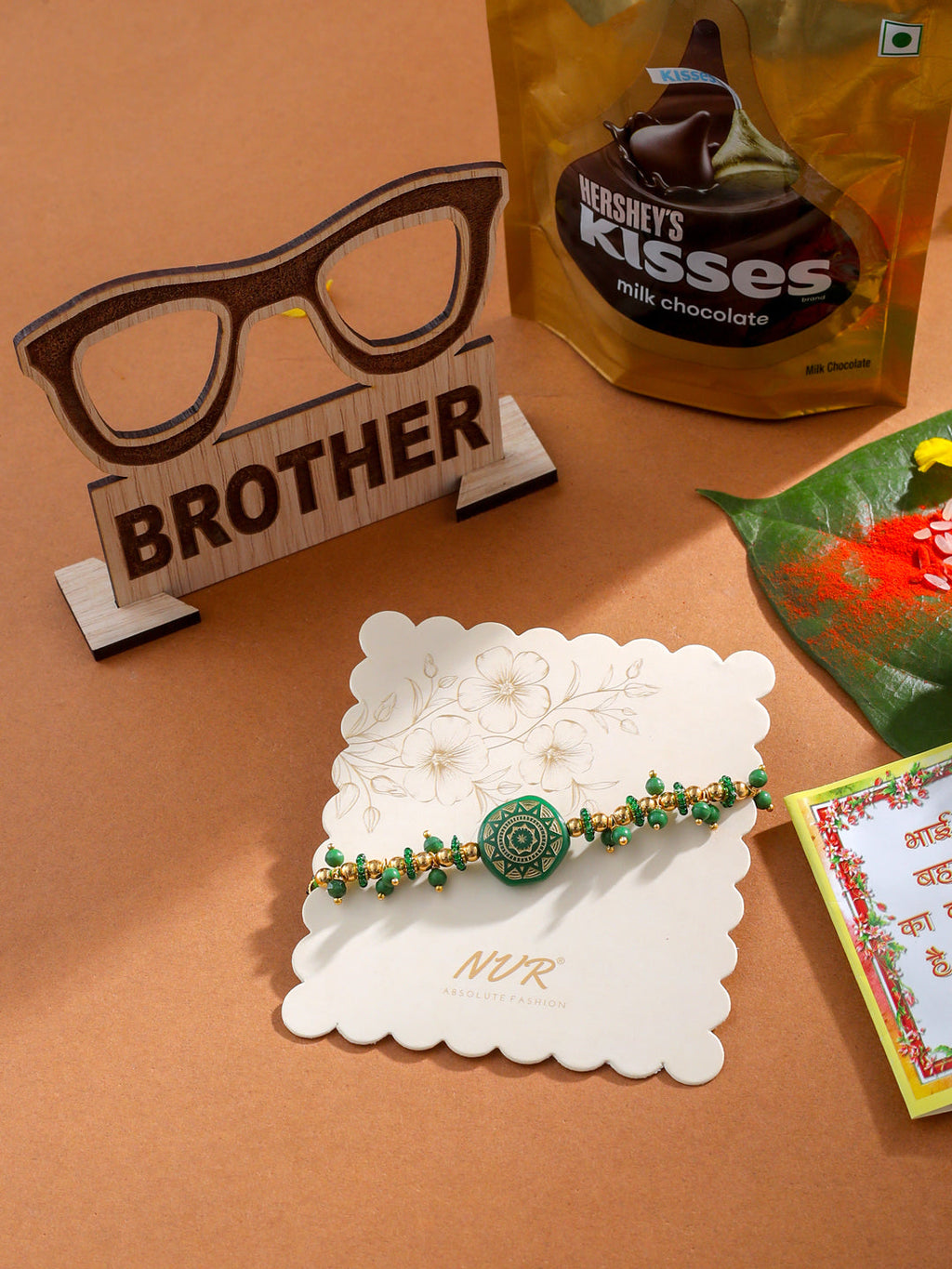 NVR Men Green Artificial Beads Round Shape Thread Rakhi, Combo for Rakshabandhan | Grocsy
