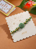 NVR Men Green Artificial Beads Round Shape Thread Rakhi with Roli Chawal Chandan & Mishri | Grocsy