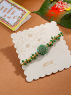 NVR Men Green Artificial Beads Round Shape Thread Rakhi with Roli Chawal Chandan & Mishri | Grocsy