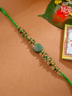 NVR Men Green Artificial Beads Round Shape Thread Rakhi with Roli Chawal Chandan & Mishri | Grocsy