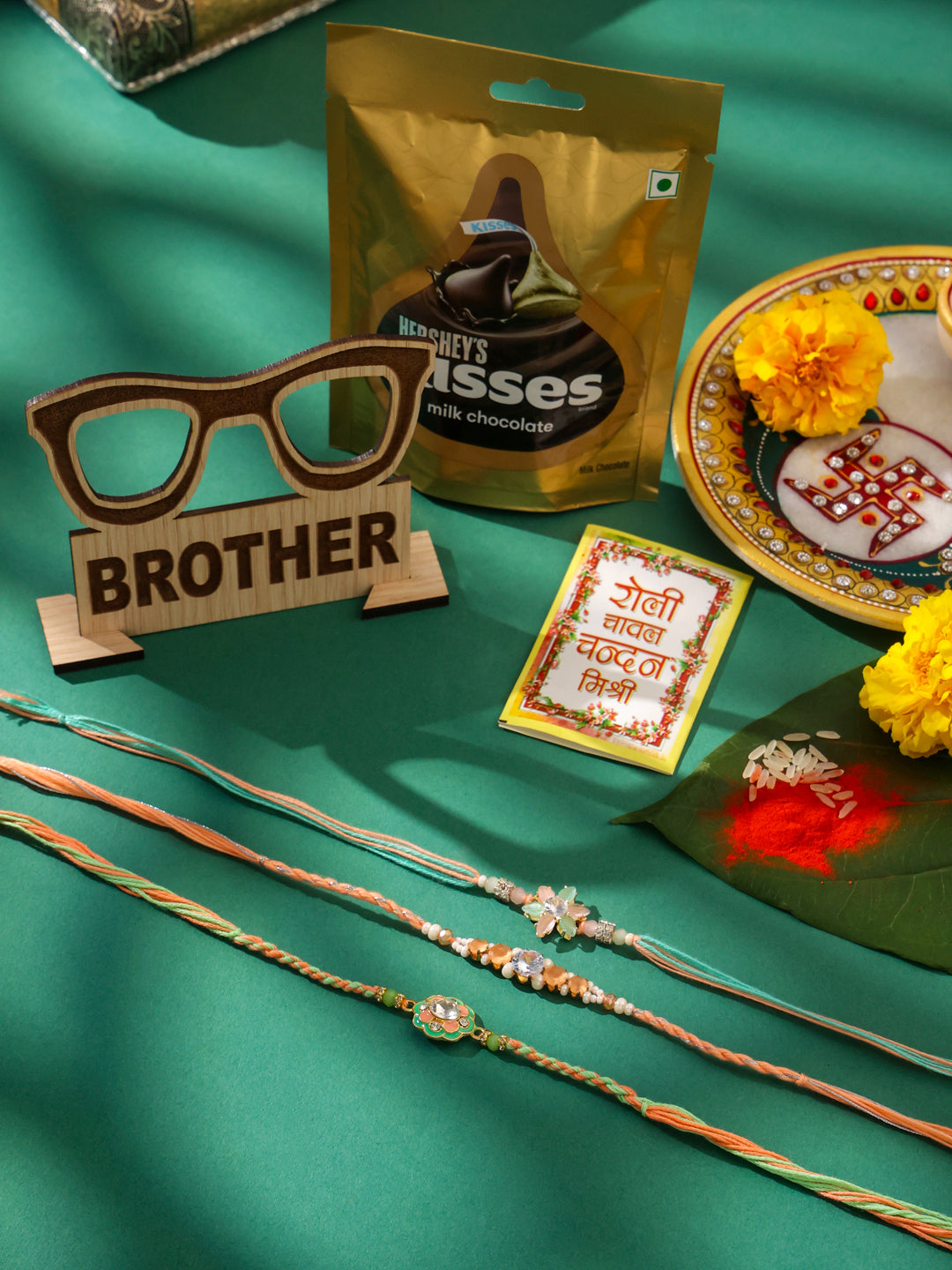 NVR Men Set of 3 Floral Design Multicolor Artificial Stones & Pearls Thread Rakhi Combo | Grocsy