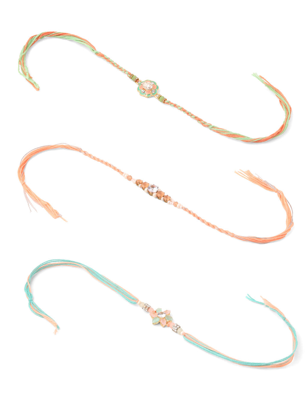 NVR Men Set of 3 Floral Design Multicolor Artificial Stones & Pearls Thread Rakhi Combo | Grocsy