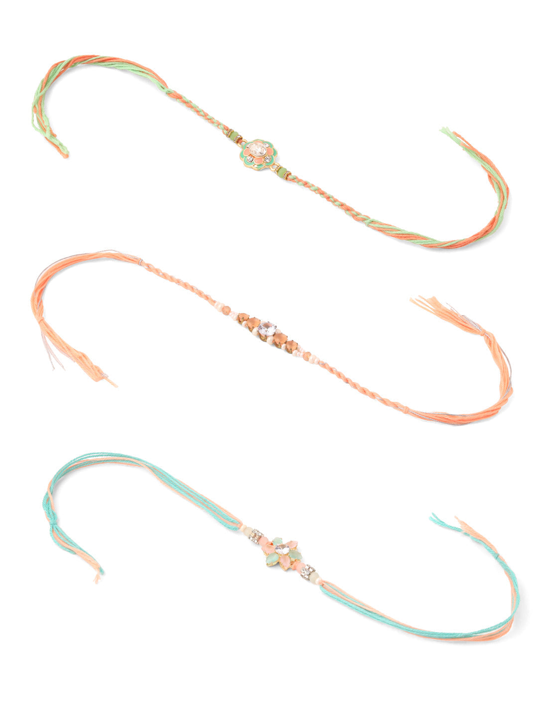 NVR Men Set of 3 Floral Design Multicolor Artificial Stones & Pearls Thread Rakhi Combo | Grocsy