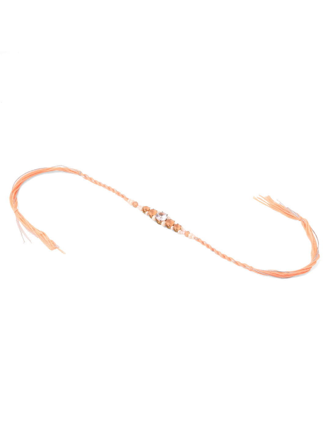 NVR Men Set of 3 Floral Design Multicolor Artificial Stones & Pearls Thread Rakhi with Roli Chawal Chandan & Mishri | Grocsy