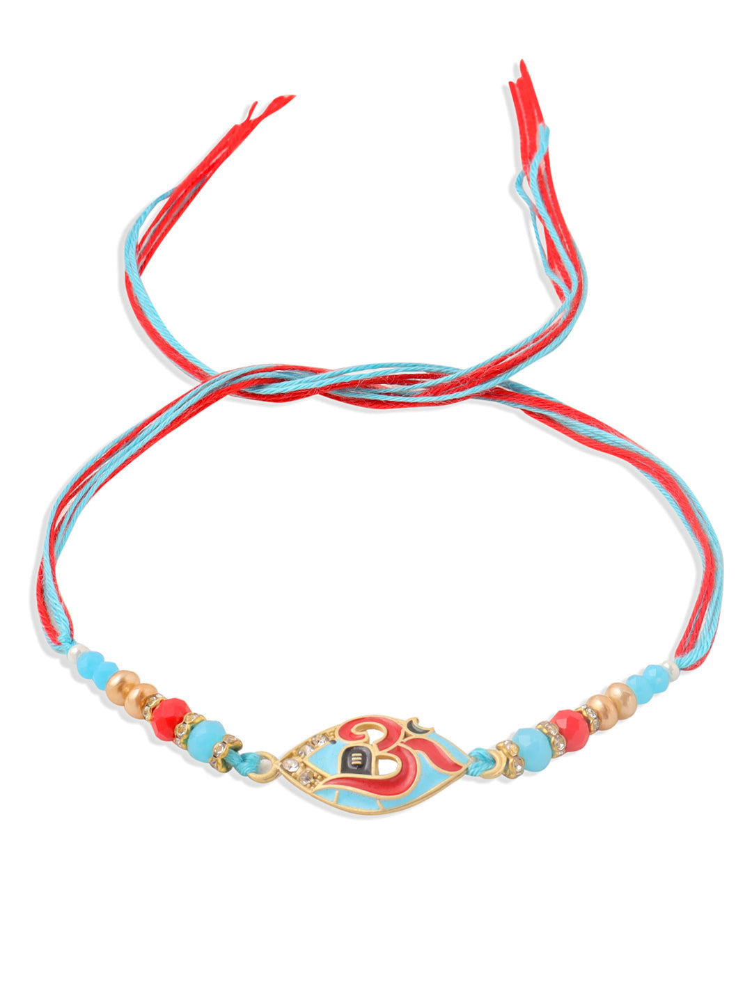 NVR Men Red & Blue Artificial Stones and Beads Om Thread Rakhi Combo | Grocsy