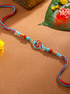 NVR Men Red & Blue Artificial Stones and Beads Om Thread Rakhi with Roli Chawal Chandan & Mishri | Grocsy