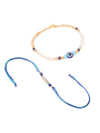 NVR Set of 2 Blue Evil Eye Artificial Stones & Beads Bhaiya Bhabhi Rakhi Combo | Grocsy
