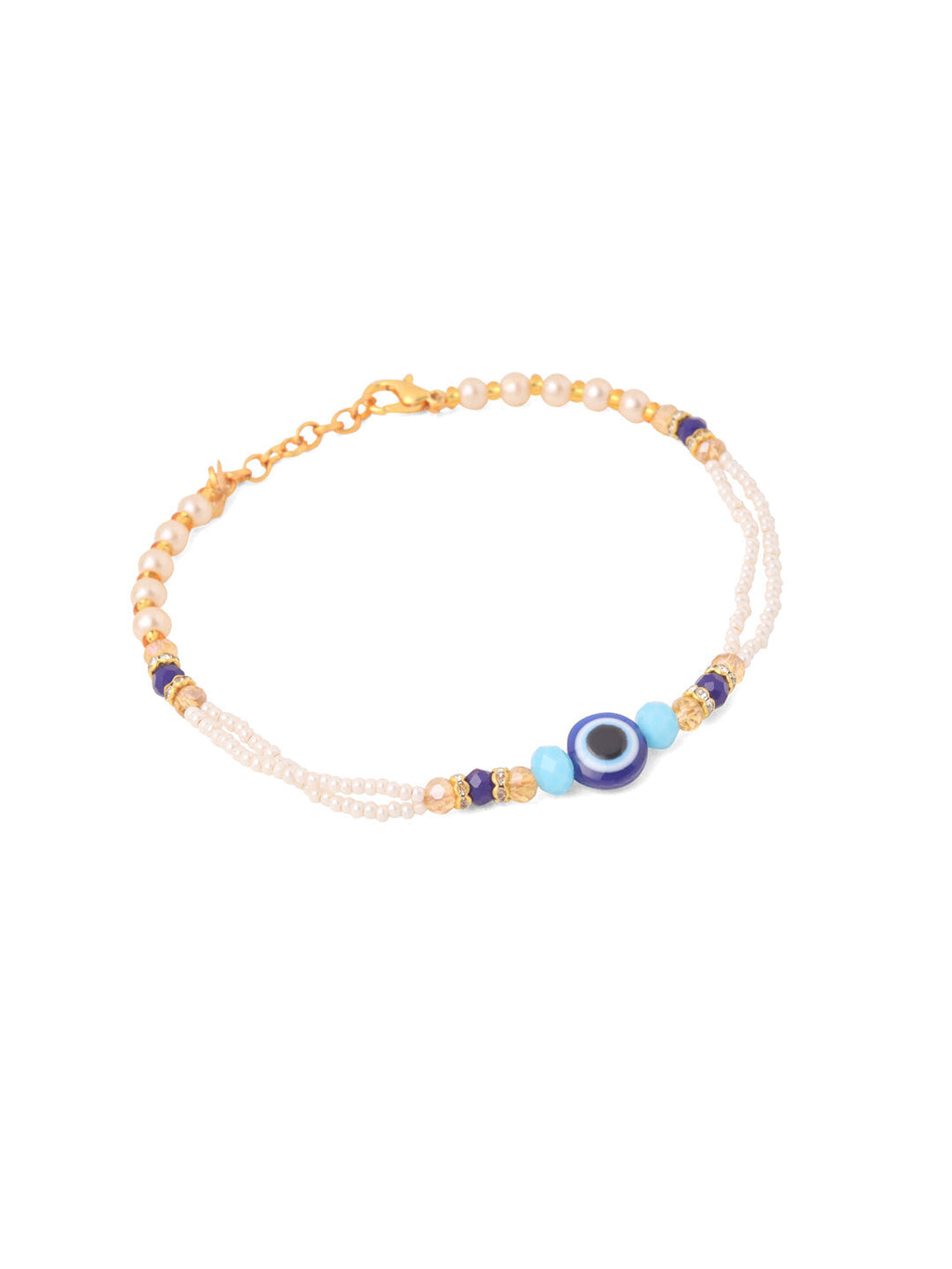 NVR Set of 2 Blue Evil Eye Artificial Stones & Beads Bhaiya Bhabhi Rakhi Combo | Grocsy