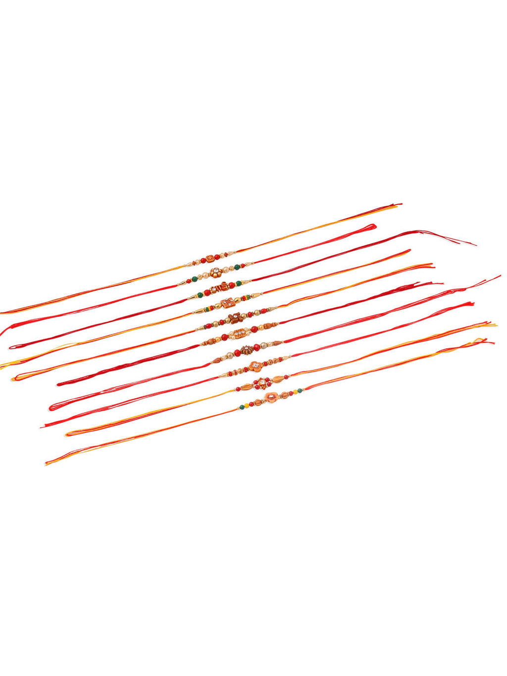 NVR Men Set of 10 Floral Design Red Artificial Stones and Beads Thread Rakhi Combo | Grocsy