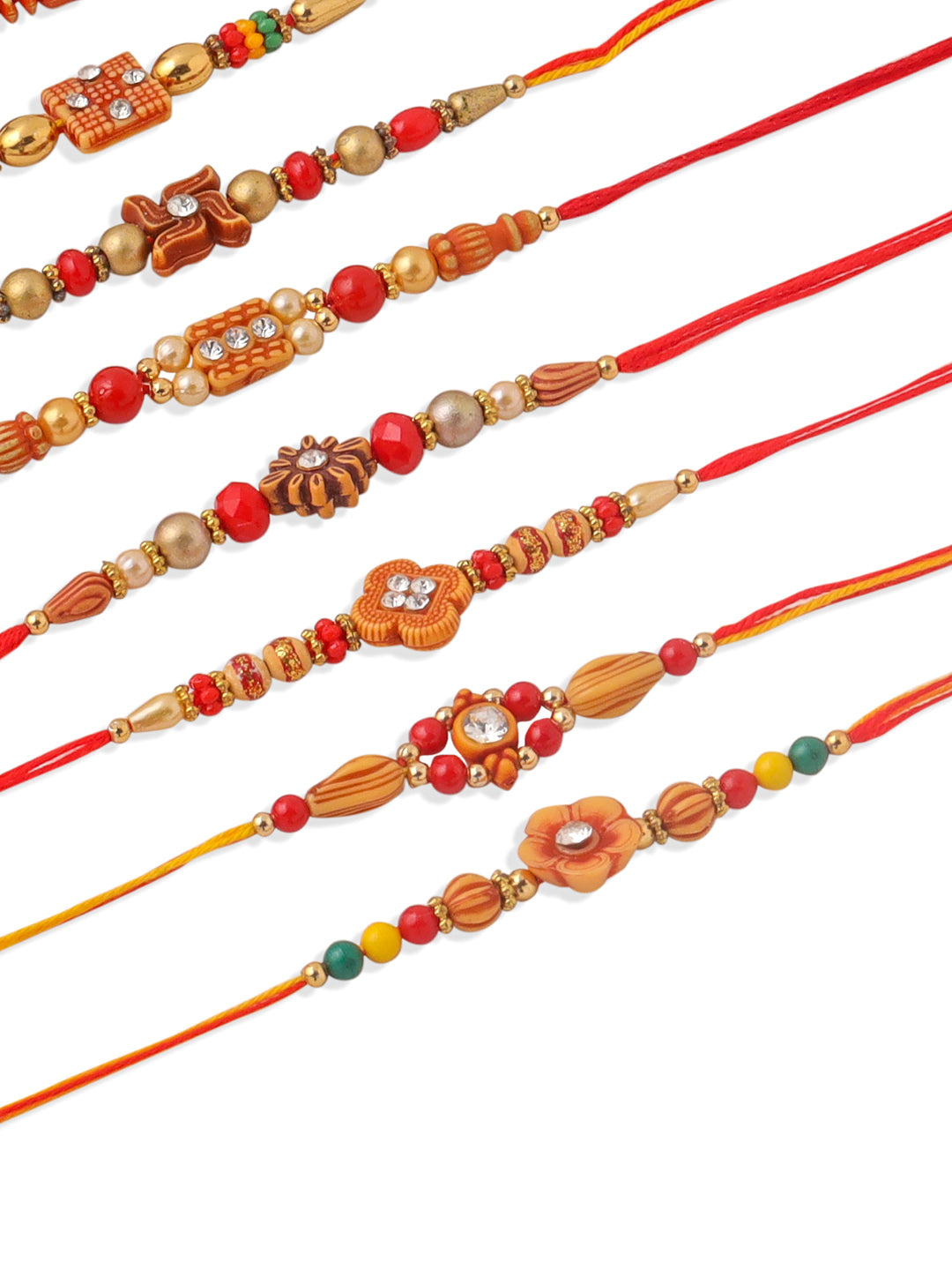 NVR Men Set of 10 Floral Design Red Artificial Stones and Beads Thread Rakhi Combo | Grocsy