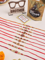 NVR Men Set of 10 Red Artificial Stones and Beads Rudraksh Thread Rakhi Combo | Grocsy