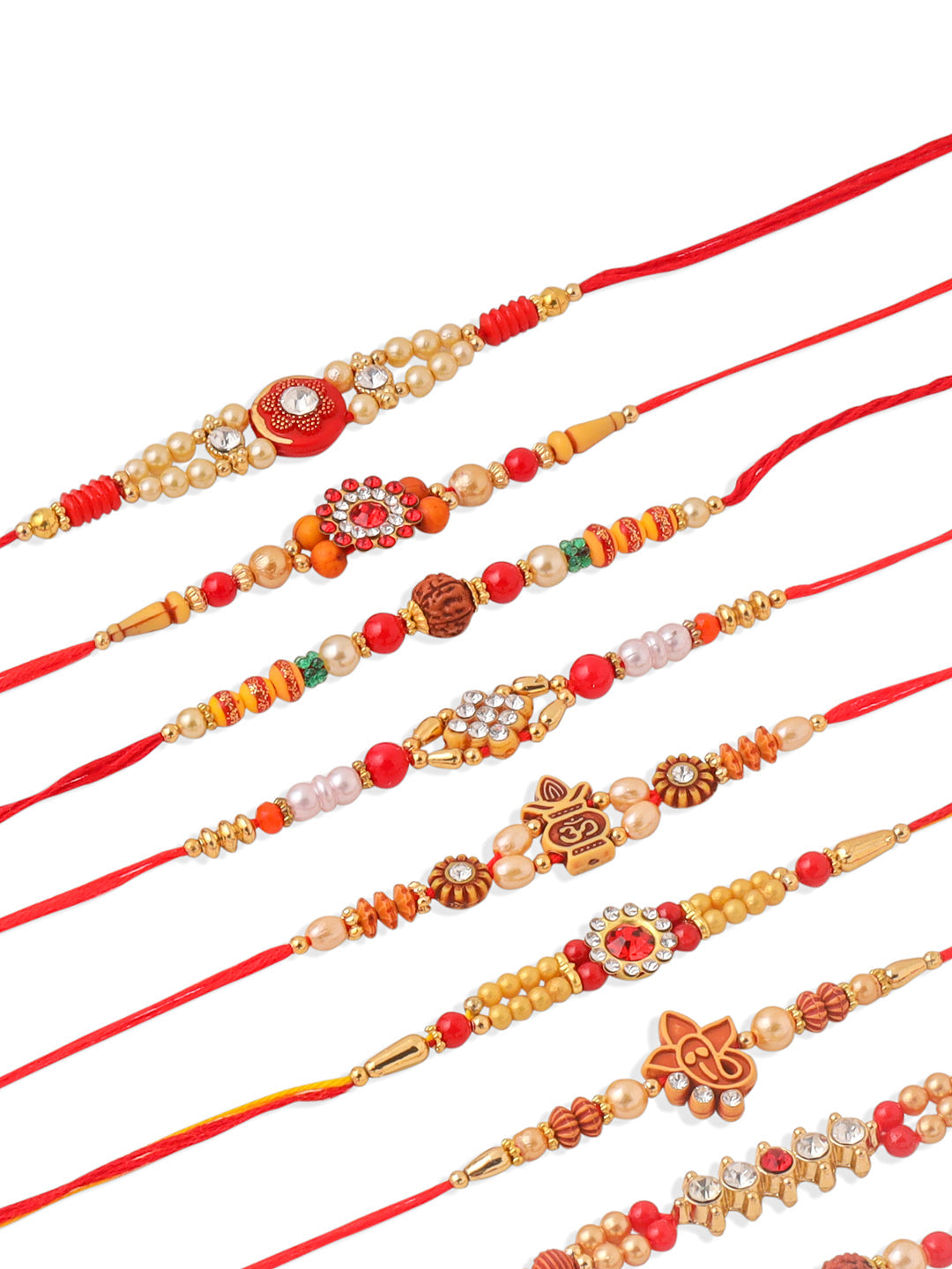 NVR Men Set of 10 Red Artificial Stones and Beads Rudraksh Thread Rakhi Combo | Grocsy