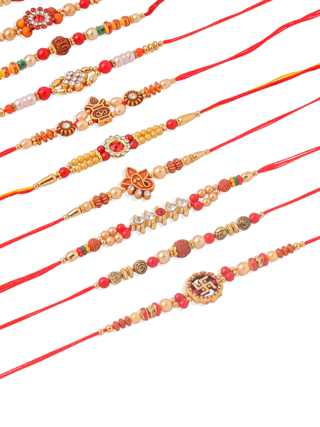 NVR Men Set of 10 Red Artificial Stones and Beads Rudraksh Thread Rakhi Combo | Grocsy