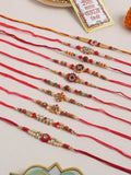 NVR Men Set of 10 Red Artificial Stones and Beads Rudraksh Thread Rakhi with Roli Chawal Chandan & Mishri | Grocsy