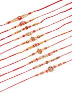 NVR Men Set of 10 Red Artificial Stones and Beads Rudraksh Thread Rakhi with Roli Chawal Chandan & Mishri | Grocsy