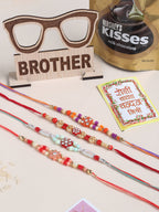 NVR Men Set of 4 Floral Design Multicolor Artificial Stones and Beads Thread Rakhi Combo | Grocsy