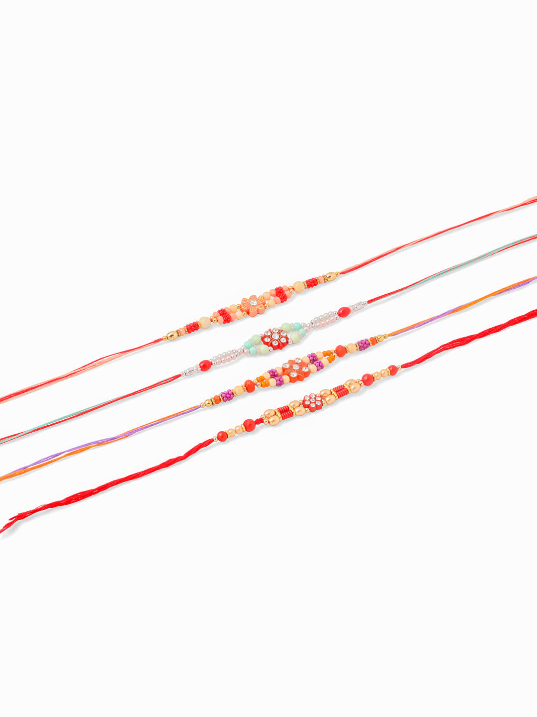 NVR Men Set of 4 Floral Design Multicolor Artificial Stones and Beads Thread Rakhi Combo | Grocsy