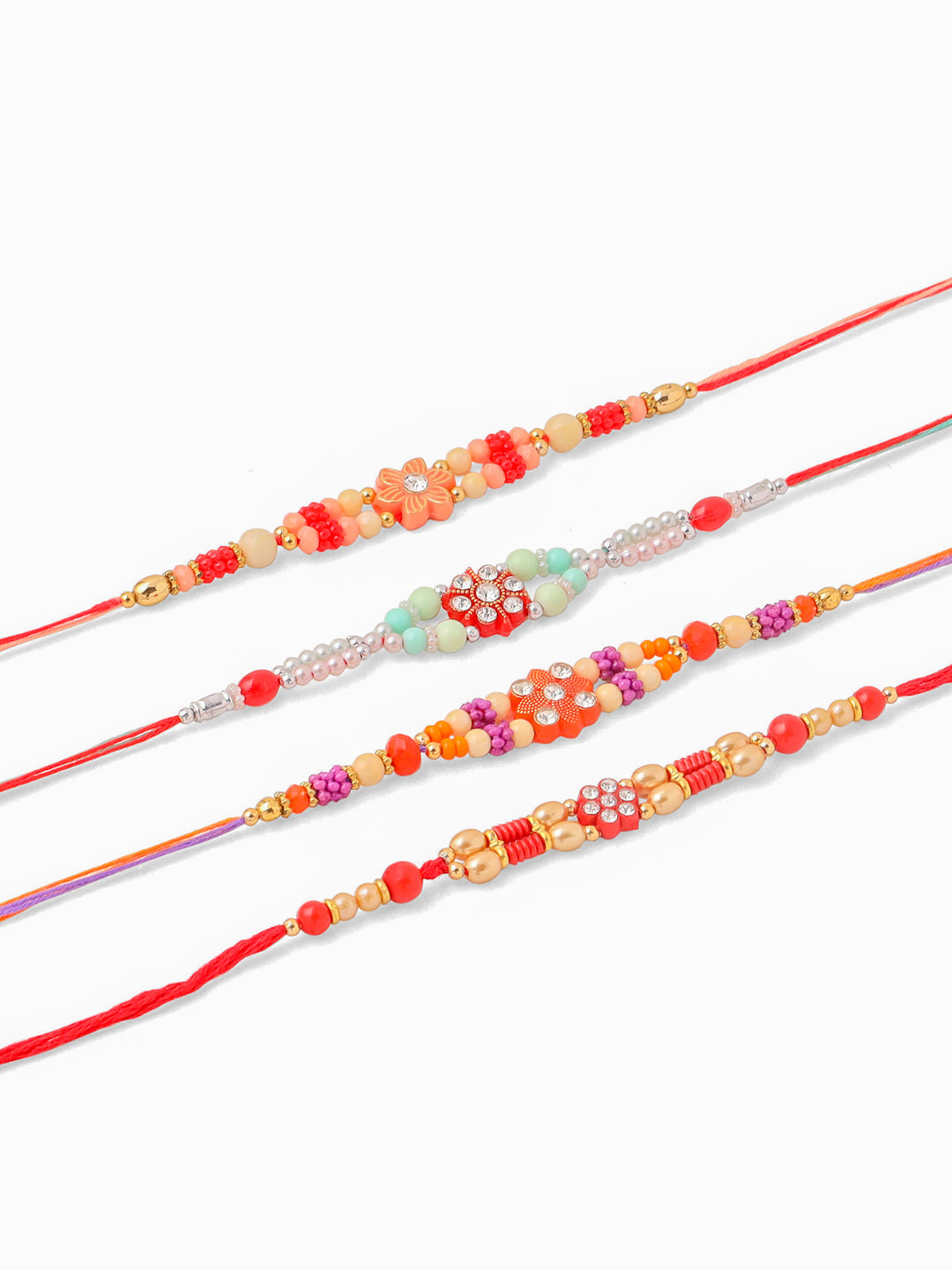 NVR Men Set of 4 Floral Design Multicolor Artificial Stones and Beads Thread Rakhi Combo | Grocsy