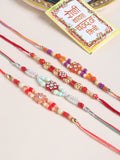NVR Men Set of 4 Floral Design Multicolor Artificial Stones and Beads Thread Rakhi with Roli Chawal Chandan & Mishri | Grocsy